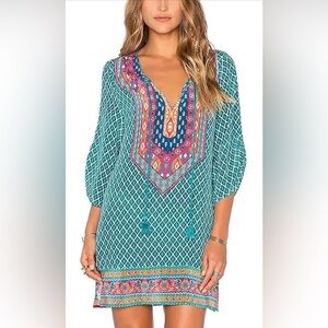 Urban CoCo Bohemian Neck Tie Vintage Printed Ethnic Style Shift Dress Small